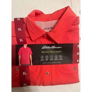 Eddie Bauer Men’s Woven Tech Coral Button Up Shirt NEW